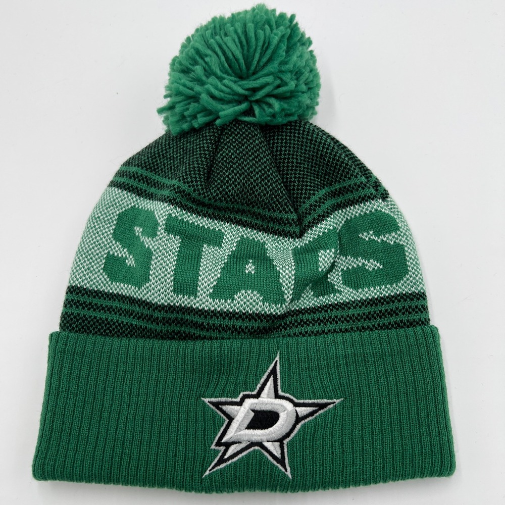 Adidas Dallas Stars NHL Cuffed Pom Beanie Hat Green Black OSFM NEW